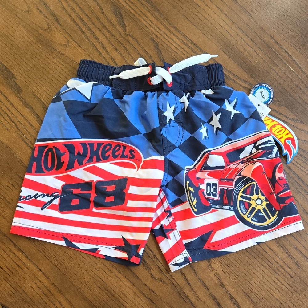 Kids Hot Wheels Swim Shorts- Blue and Red
